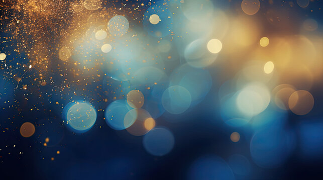 abstract gold and blue bokeh Christmas background, Christmas banner, copy space 