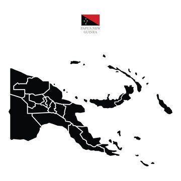 papua new guinea contour vector map with state, black-white, flag in color. Background map eps 10