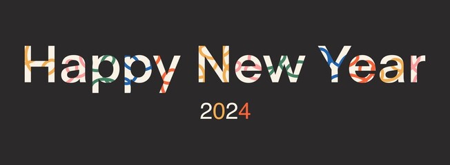 Fototapeta na wymiar Happy new year 2024 typography text banner words in bright colors for social media marketing celebration greetings card festive celebrate modern trendy design on isolated background