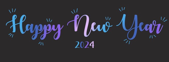 Happy new year 2024 typography text banner words in bright colors gradient for social media marketing celebration greetings card festive modern trendy design on isolated background