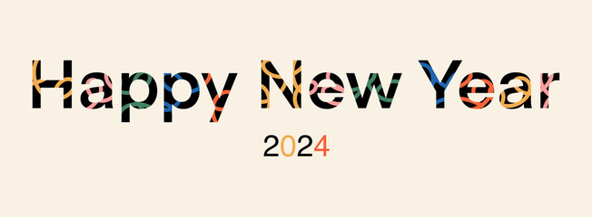 Happy new year 2024 typography text banner words in bright colors for social media marketing celebration greetings card festive celebrate modern trendy design on isolated background