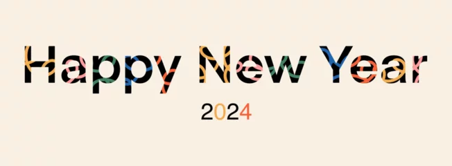 Foto op Plexiglas Happy new year 2024 typography text banner words in bright colors for social media marketing celebration greetings card festive celebrate modern trendy design on isolated background © Alice Makes