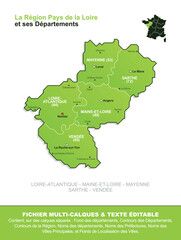 Carte de la région Pays de la Loire, ses départements et ses villes