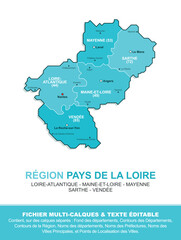 Carte de la région Pays de la Loire, ses départements et ses villes