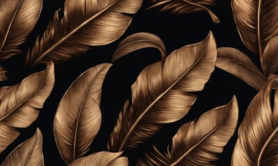 Grunge bronze banana leaves, palm. Tropical exotic seamless pattern. Hand-drawn dark vintage 3D illustration. Nature abstract background. for luxury wallpapers, cloth, fabric printing, Generative AI