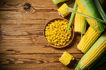 Canned corn in plate.