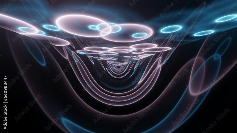 Aufkleber futuristic tunnel with reflections of shiny neon circles on a black background. dynamic multicolor r
