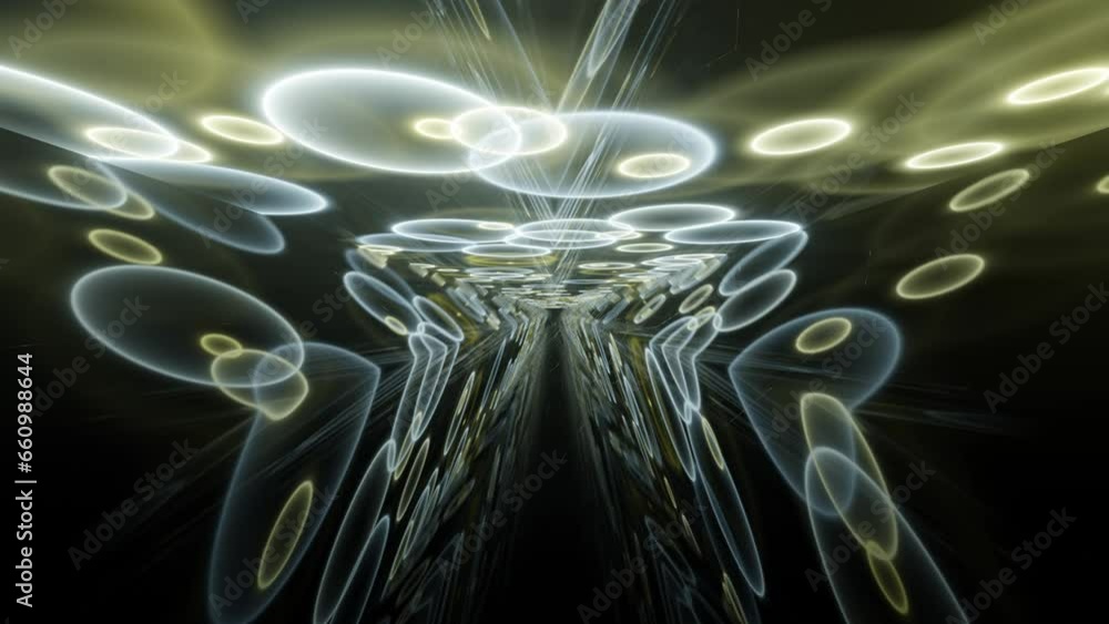 Aufkleber futuristic tunnel with reflections of shiny neon circles on a black background. dynamic multicolor r