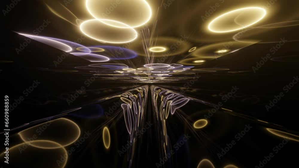 Aufkleber futuristic tunnel with reflections of shiny neon circles on a black background. dynamic multicolor r