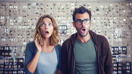 Engaging couple puzzling over complex mathematical equations on a whiteboard.