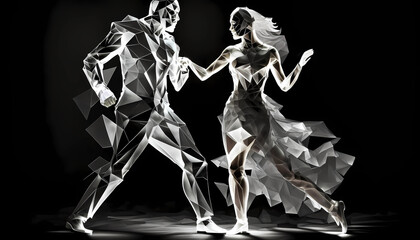 Couple polygonal silhouette dancing over dark background