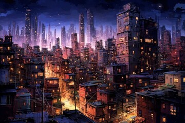 Fototapeta na wymiar Stunning urban landscape at night. Generative AI