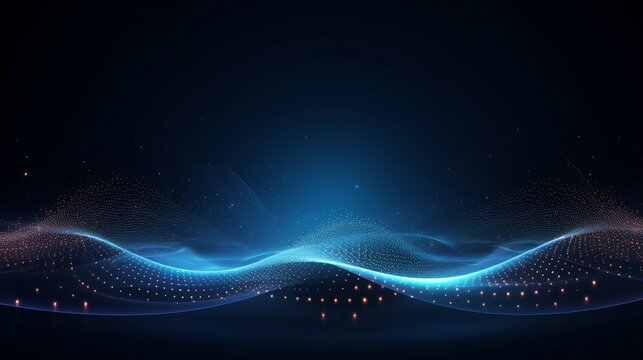 This image depicts a 3D futuristic circle wave with a visually captivating abstract digital background. It features a glowing music sound wave accompanied by dots and lines that create a captivating 