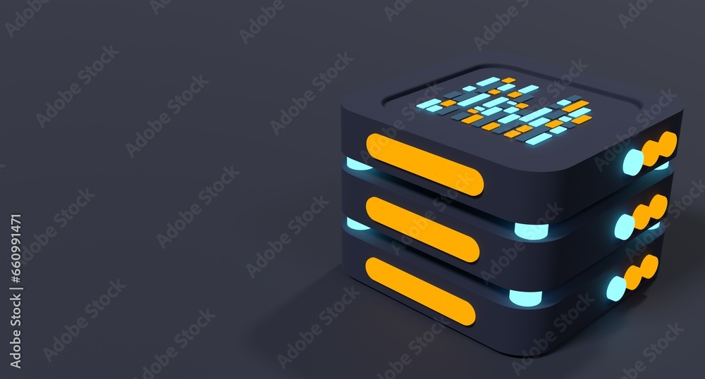 Poster 3d server icon. computer server 3d render icon. cloud computing. 3d render illustration