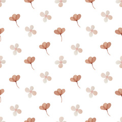 Watercolor vintage flowers seamless pattern with sepia flowers and gold leaves. For boho or rustic style decoration