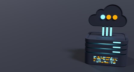 Cloud computing technology. Cloud data center with hosting server. Cloud service 3d rendering. Network and database. Cloud storage. 3d render illustration