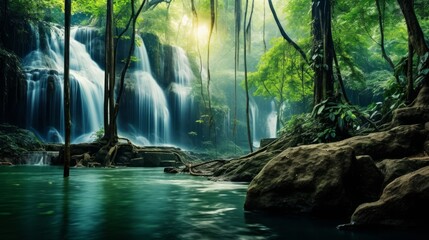 Kuang si waterfall: The beauty of nature - obrazy, fototapety, plakaty