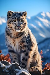 Fototapeta premium Snow leopard in snow Generative AI