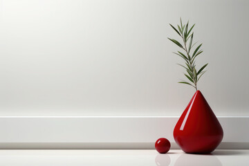 red ball on a white background. abstract modern surreal interior. shiny sphere near a light wall. - Powered by Adobe