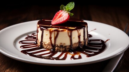Obraz premium San Sebastian cheesecake with chocolate sauce 