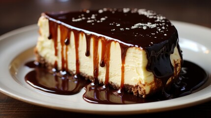 Obraz premium San Sebastian cheesecake with chocolate sauce 