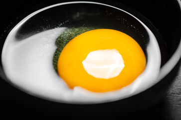 Chicken yolk from an egg in cup.