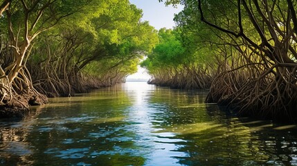 Lush mangrove forest in the summer within Saudi Arabia's Jazan Province