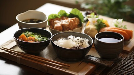 A Morning in Japan - Traditional Breakfast Delights. Generative AI - obrazy, fototapety, plakaty