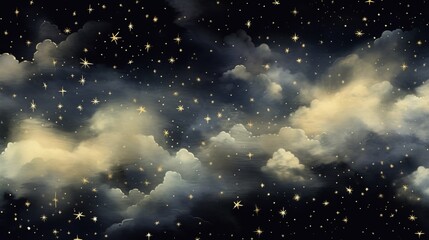 Photo of a dreamy night sky filled with swirling clouds and twinkling stars