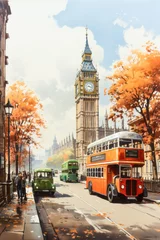 Foto op Canvas Nostalgic London scene with iconic red bus and Big Ben. © XaMaps