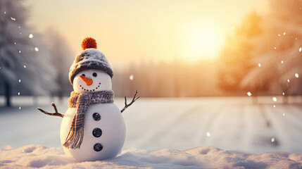 Obraz premium close up of a snowman on the snow, winter scene, copy space 