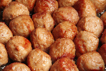 Traditional swedish meatballs in a fried pan