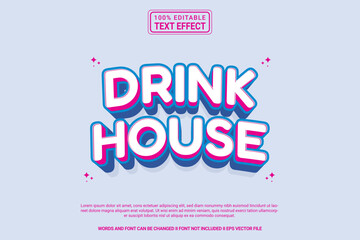Editable text effect Drink House 3d cartoon template style modren premium vector