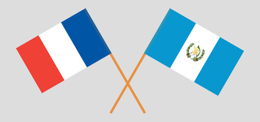 Crossed flags of France and Guatemala. Official colors. Correct proportion