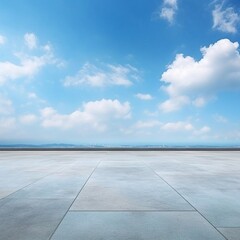 Concrete floor and blue sky background