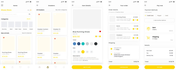 Sneaker Store, Boots Online Shop and Shoes ecommerce Mobile App UI Kit Template