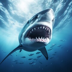 Fototapeta premium Grand white shark in deep sea