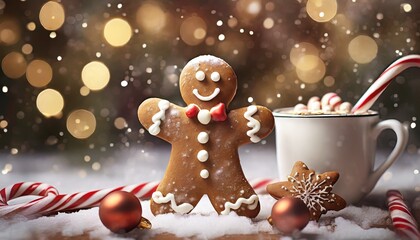 Obraz na płótnie Canvas christmas gingerbread cookies and snowman