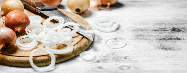 Fresh onions. On table