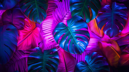 Aerial Elegance: 3D Rendered Top View of Tropical Fantasy with Colorful Palm Tree Leaves on a Blank Canvas for Product Placement