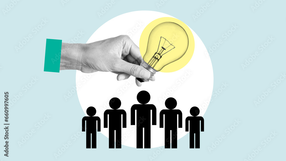 Aufkleber hand changes human thinking with light bulb lamp glowing icon for creative thinking idea and problem