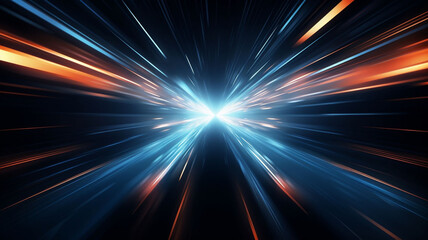 Cyber Luminosity: 3D Rendered Abstract Cyberpunk Lights on a Dark Black Background, Illustrating the High-Velocity Flow of Technology and Data at Light Speed 