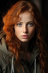Fototapeta premium Generative ai illustration of Wonderful redhead young woman