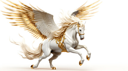 Winged Golden Horse Pegas on a white background