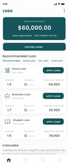 Fototapeta na wymiar Bank Loan and EMI Mortgage Calculator Mobile App Ui Kit Template