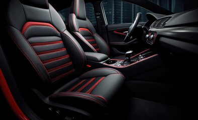 Red and black interior of a car