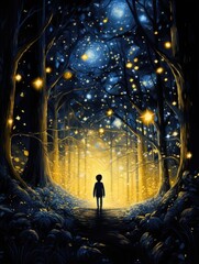 girl in a forest at night, dreamlike portraiture