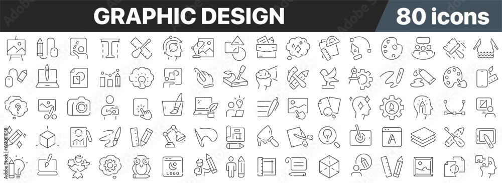 Aufkleber Graphic design line icons collection. Big UI icon set in a flat design. Thin outline icons pack. Vector illustration EPS10