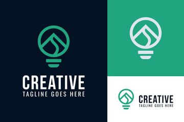 Modern Smart Creative Bulb Education Innovation Mountain Peak Top Outdoor Logo Design Branding Template
