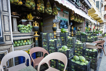 Green mangoes in the juice shop in Alexandria Egypt